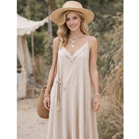 Free People Dresses & Skirts - Free People Boho Slip‎ Dress Size M Lagenlook Festival Coastal Chic Clean Girl